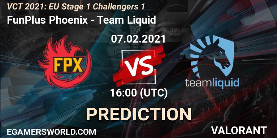 Pronósticos FunPlus Phoenix - Team Liquid. 07.02.2021 at 19:00. VCT 2021: EU Stage 1 Challengers 1 - VALORANT