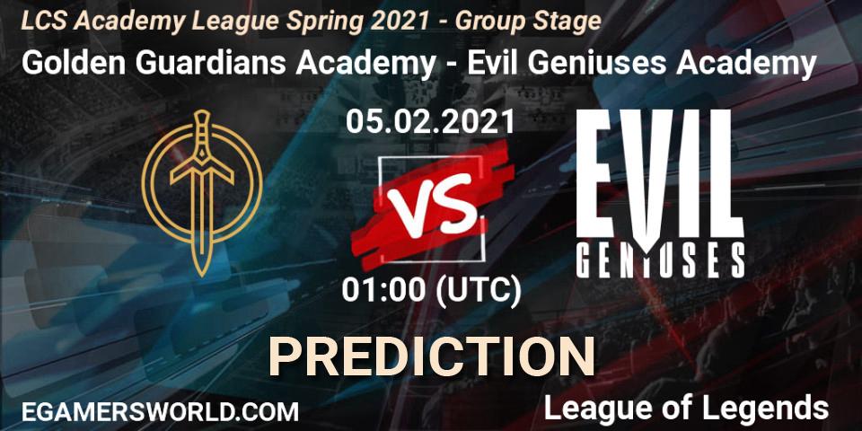 Pronósticos Golden Guardians Academy - Evil Geniuses Academy. 05.02.21. LCS Academy League Spring 2021 - Group Stage - LoL