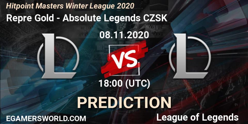 Pronósticos Repre Gold - Absolute Legends CZSK. 08.11.2020 at 18:00. Hitpoint Masters Winter League 2020 - LoL