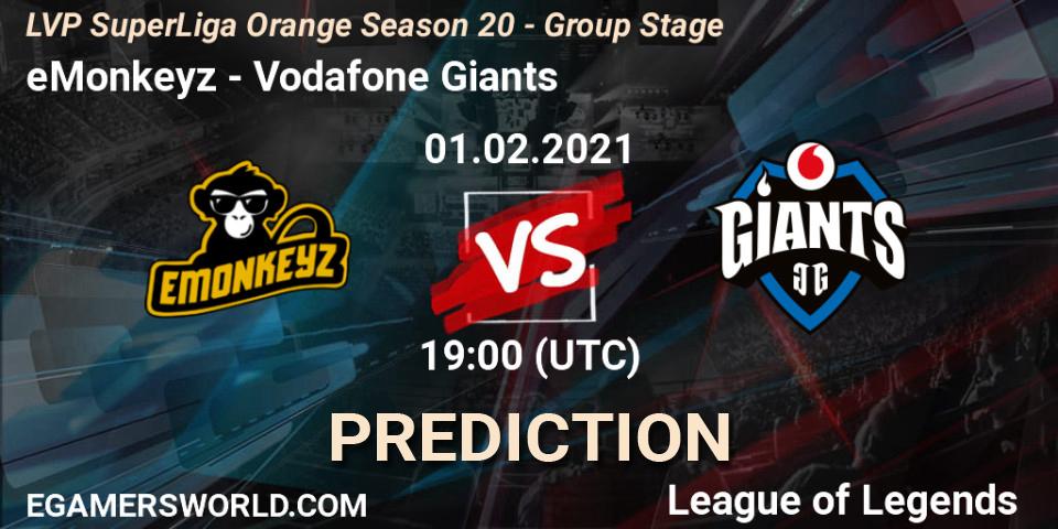 Pronósticos eMonkeyz - Vodafone Giants. 01.02.2021 at 19:00. LVP SuperLiga Orange Season 20 - Group Stage - LoL