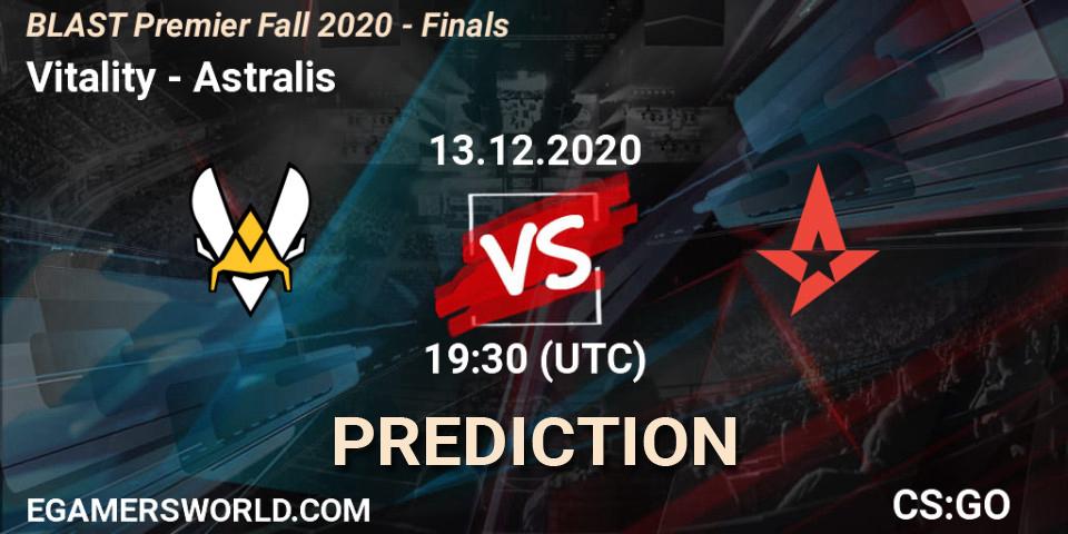 Pronósticos Vitality - Astralis. 13.12.2020 at 19:30. BLAST Premier Fall 2020 - Finals - Counter-Strike (CS2)