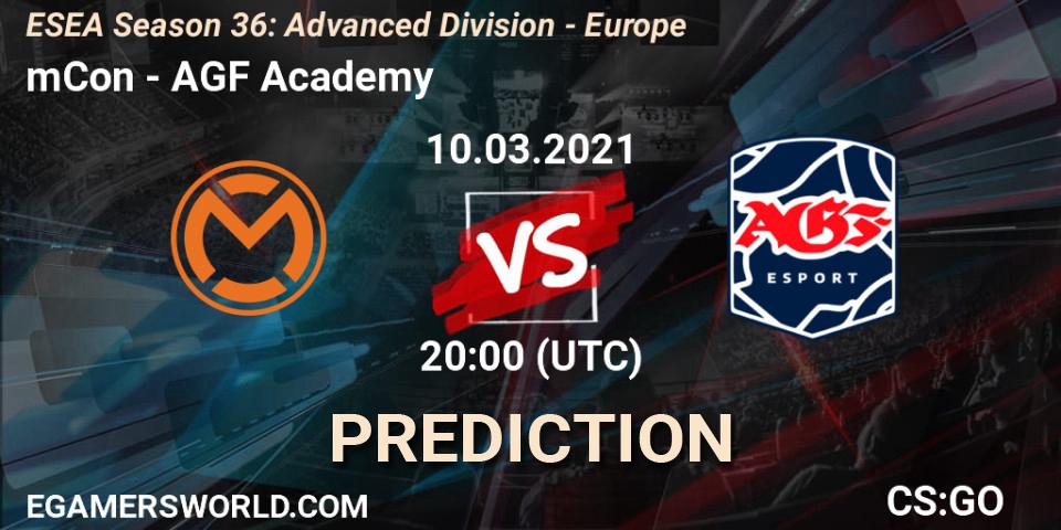 Pronósticos mCon - AGF Academy. 10.03.2021 at 20:00. ESEA Season 36: Europe - Advanced Division - Counter-Strike (CS2)