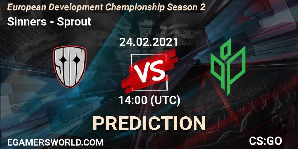 Pronósticos Sinners - Sprout. 24.02.2021 at 14:00. European Development Championship Season 2 - Counter-Strike (CS2)