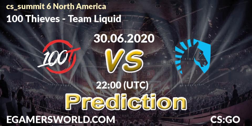Pronósticos 100 Thieves - Team Liquid. 30.06.2020 at 22:00. cs_summit 6 North America - Counter-Strike (CS2)