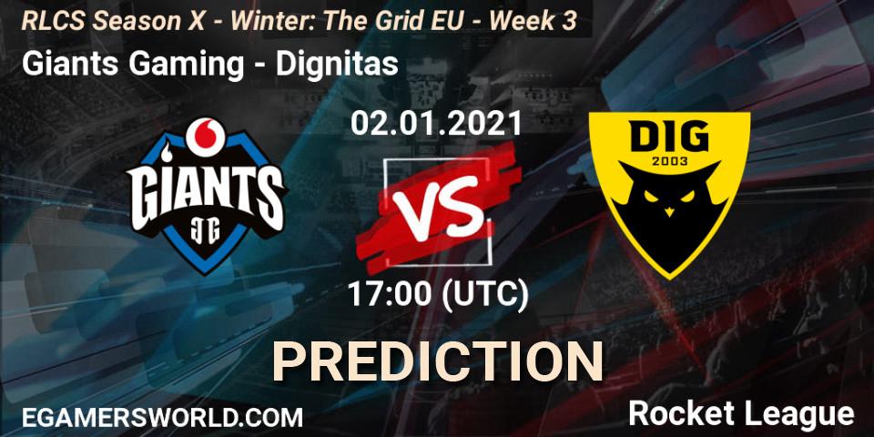 Pronósticos Giants Gaming - Dignitas. 02.01.2021 at 17:00. RLCS Season X - Winter: The Grid EU - Week 3 - Rocket League