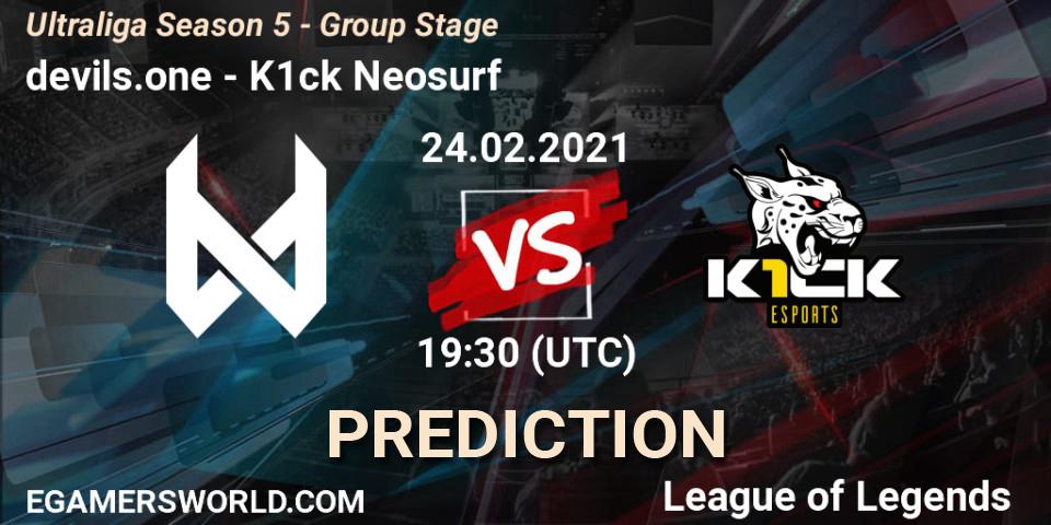Pronósticos devils.one - K1ck Neosurf. 24.02.2021 at 19:30. Ultraliga Season 5 - Group Stage - LoL