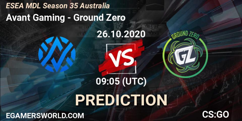 Pronósticos Avant Gaming - Ground Zero. 26.10.20. ESEA MDL Season 35 Australia - CS2 (CS:GO)