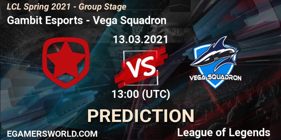 Pronósticos Gambit Esports - Vega Squadron. 13.03.21. LCL Spring 2021 - Group Stage - LoL