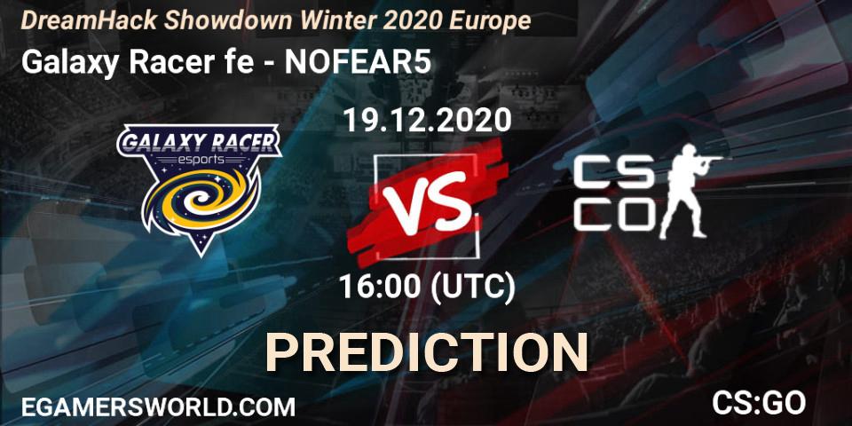 Pronósticos Galaxy Racer fe - NOFEAR5. 19.12.2020 at 16:00. DreamHack Showdown Winter 2020 Europe - Counter-Strike (CS2)