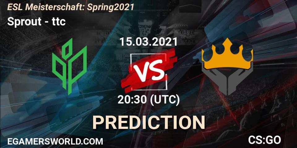 Pronósticos Sprout - ttc. 15.03.2021 at 20:30. ESL Meisterschaft: Spring 2021 - Counter-Strike (CS2)