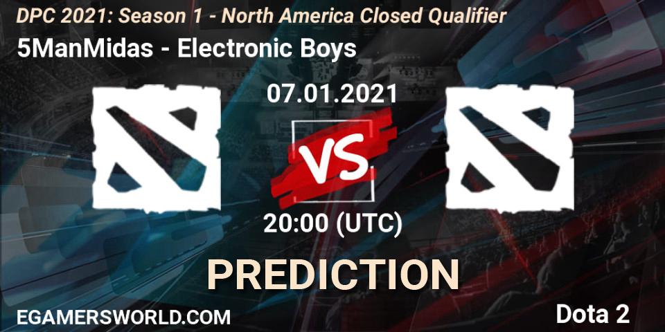 Pronósticos 5ManMidas - Electronic Boys. 07.01.2021 at 20:29. DPC 2021: Season 1 - North America Closed Qualifier - Dota 2