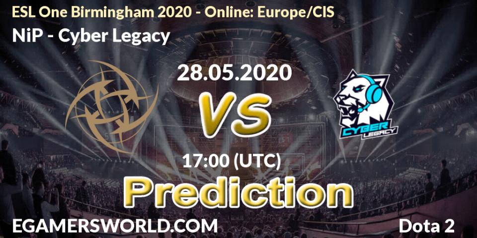 Pronósticos NiP - Cyber Legacy. 28.05.2020 at 16:18. ESL One Birmingham 2020 - Online: Europe/CIS - Dota 2