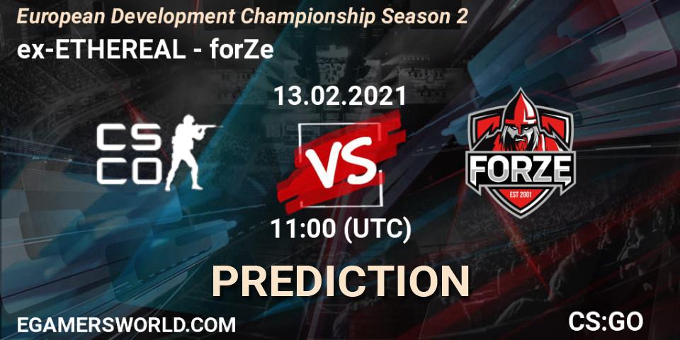 Pronósticos ex-ETHEREAL - forZe. 13.02.2021 at 11:00. European Development Championship Season 2 - Counter-Strike (CS2)