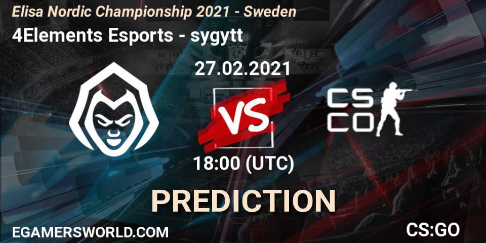 Pronósticos 4Elements Esports - sygytt. 27.02.2021 at 18:00. Elisa Nordic Championship 2021 - Sweden - Counter-Strike (CS2)