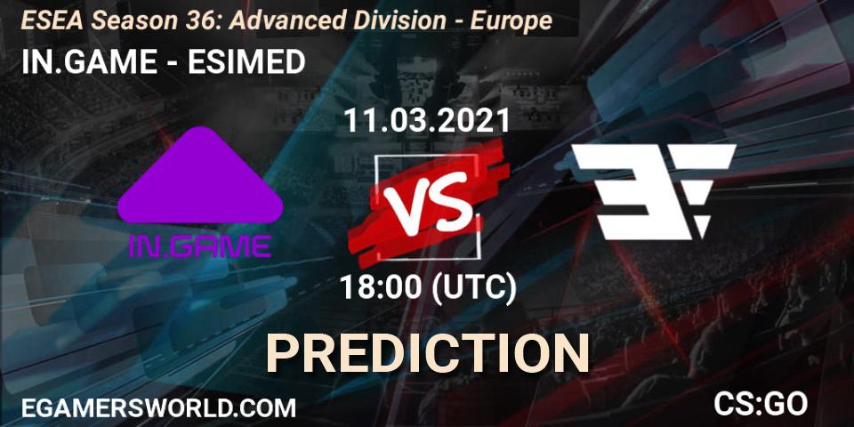 Pronósticos IN.GAME - ESIMED. 11.03.2021 at 18:00. ESEA Season 36: Europe - Advanced Division - Counter-Strike (CS2)