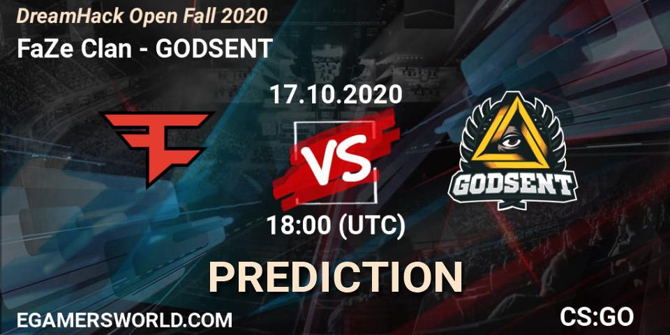 Pronósticos FaZe Clan - GODSENT. 17.10.2020 at 18:50. DreamHack Open Fall 2020 - Counter-Strike (CS2)