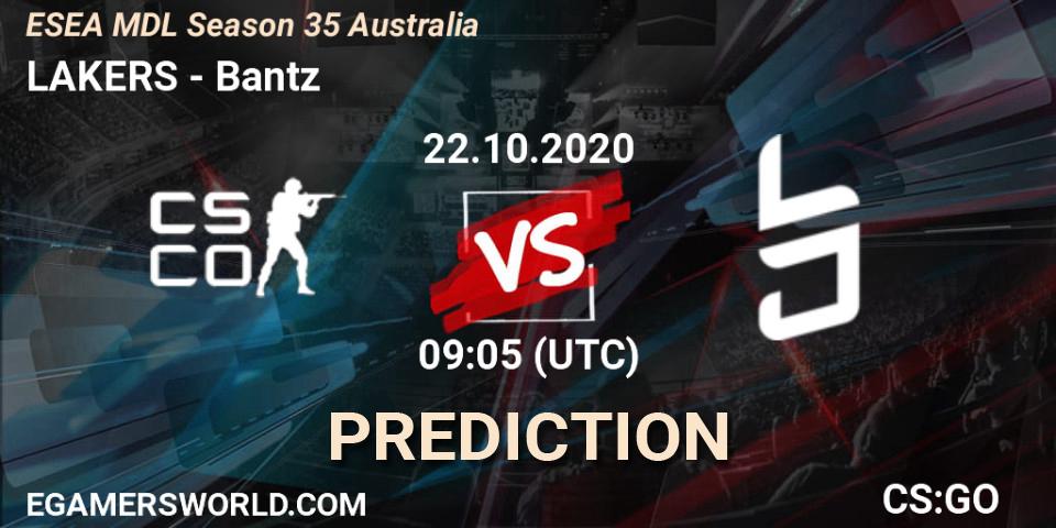 Pronósticos LAKERS - Bantz. 22.10.20. ESEA MDL Season 35 Australia - CS2 (CS:GO)