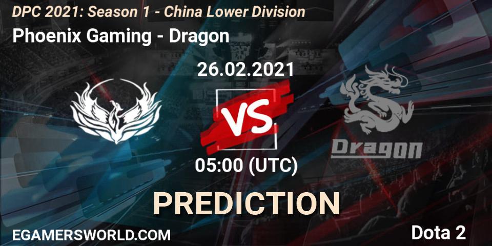 Pronósticos Phoenix Gaming - Dragon. 26.02.2021 at 05:03. DPC 2021: Season 1 - China Lower Division - Dota 2