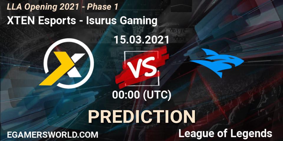 Pronósticos XTEN Esports - Isurus Gaming. 15.03.2021 at 00:00. LLA Opening 2021 - Phase 1 - LoL