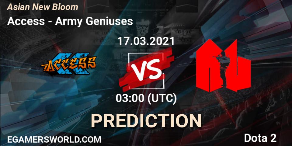 Pronósticos Access - Army Geniuses. 17.03.21. Asian New Bloom - Dota 2