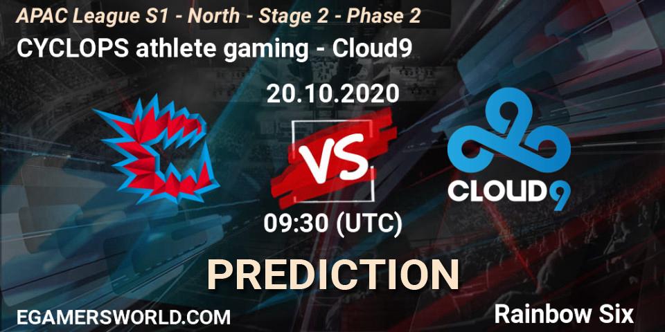 Pronósticos CYCLOPS athlete gaming - Cloud9. 20.10.2020 at 09:30. APAC League S1 - North - Stage 2 - Phase 2 - Rainbow Six