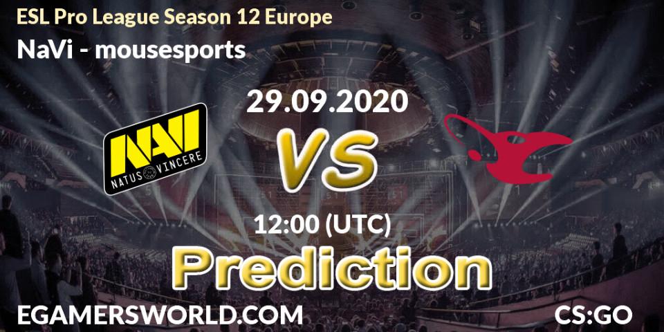 Pronósticos NaVi - mousesports. 29.09.2020 at 15:35. ESL Pro League Season 12 Europe - Counter-Strike (CS2)