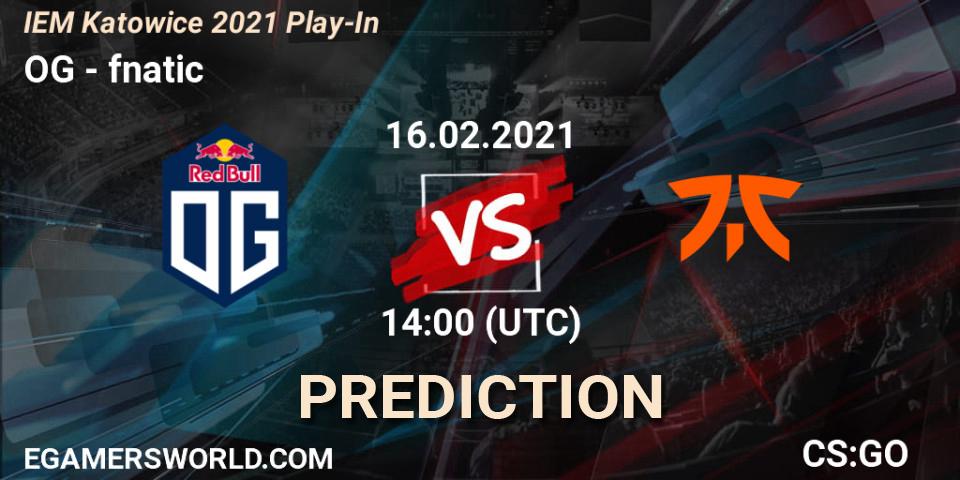 Pronósticos OG - fnatic. 16.02.2021 at 14:00. IEM Katowice 2021 Play-In - Counter-Strike (CS2)