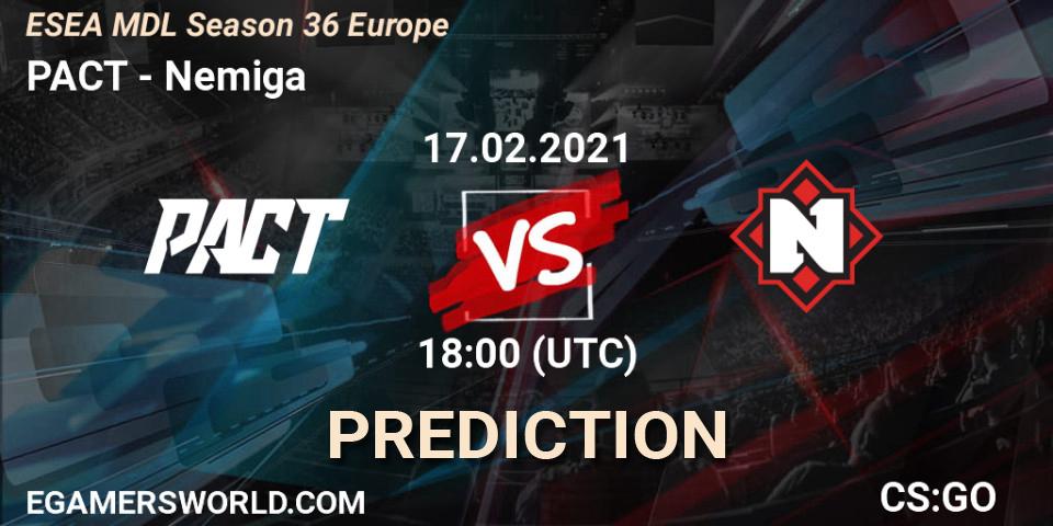Pronósticos PACT - Nemiga. 15.03.2021 at 18:00. MDL ESEA Season 36: Europe - Premier division - Counter-Strike (CS2)