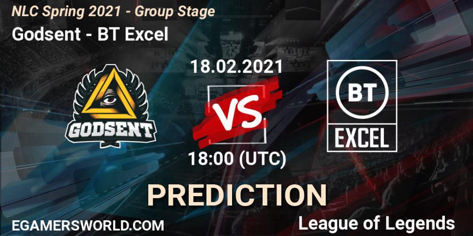 Pronósticos Godsent - BT Excel. 18.02.2021 at 18:00. NLC Spring 2021 - Group Stage - LoL