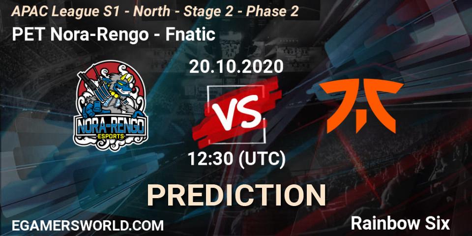 Pronósticos PET Nora-Rengo - Fnatic. 20.10.20. APAC League S1 - North - Stage 2 - Phase 2 - Rainbow Six