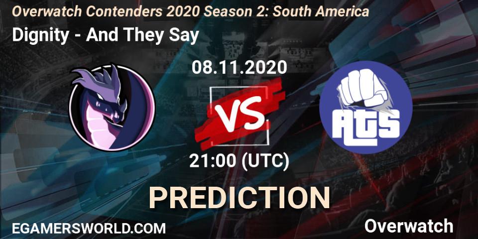 Pronósticos Dignity - And They Say. 08.11.2020 at 21:00. Overwatch Contenders 2020 Season 2: South America - Overwatch