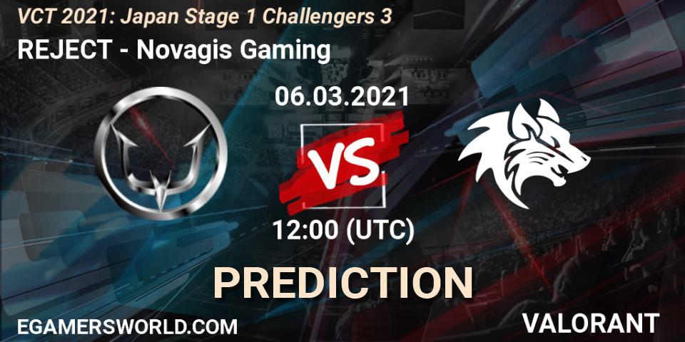 Pronósticos REJECT - Novagis Gaming. 06.03.2021 at 12:40. VCT 2021: Japan Stage 1 Challengers 3 - VALORANT