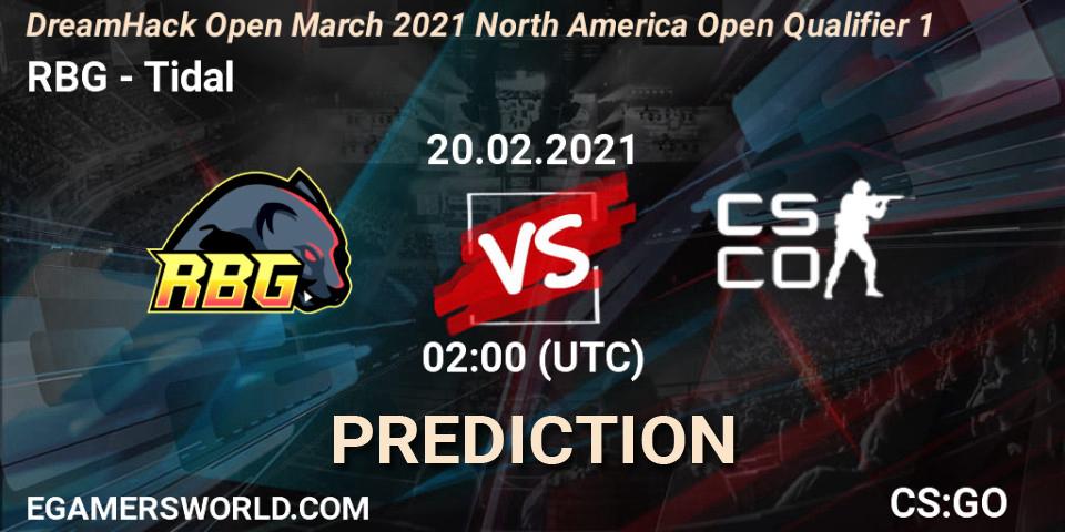 Pronósticos RBG - Tidal. 20.02.2021 at 02:10. DreamHack Open March 2021 North America Open Qualifier 1 - Counter-Strike (CS2)