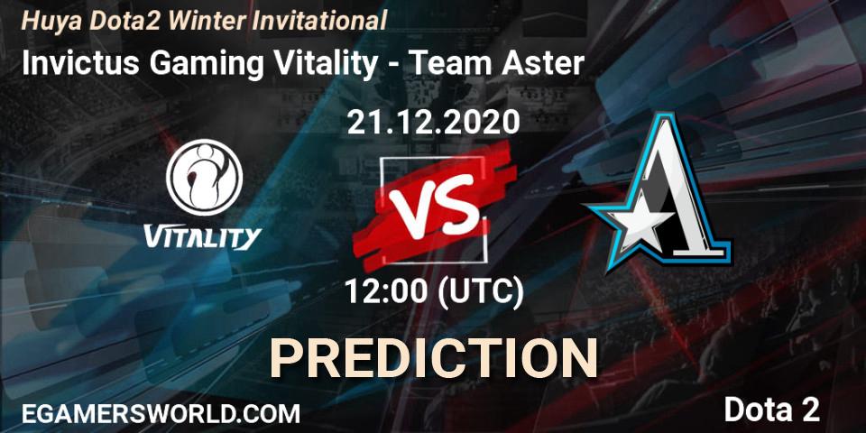 Pronósticos Invictus Gaming Vitality - Team Aster. 21.12.2020 at 11:45. Huya Dota2 Winter Invitational - Dota 2