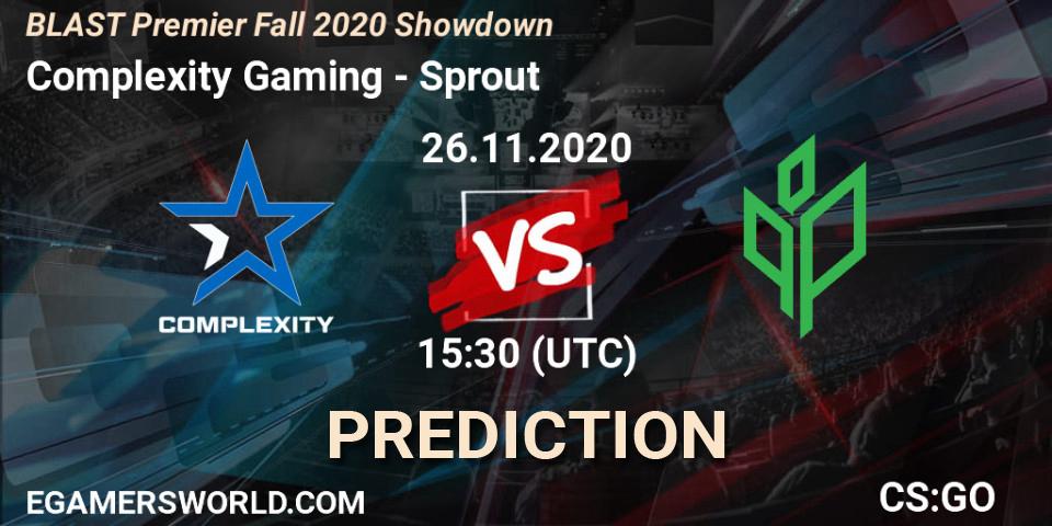 Pronósticos Complexity Gaming - Sprout. 24.11.2020 at 12:30. BLAST Premier Fall 2020 Showdown - Counter-Strike (CS2)