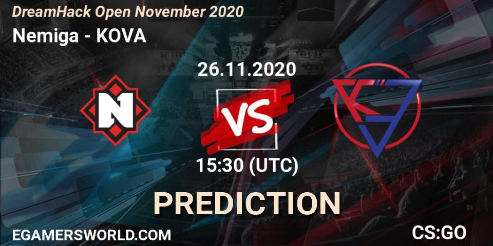 Pronósticos Nemiga - KOVA. 26.11.2020 at 15:10. DreamHack Open November 2020 - Counter-Strike (CS2)
