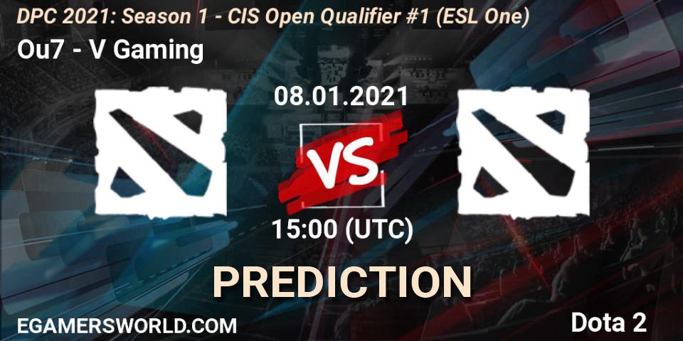 Pronósticos Ou7 - V Gaming. 08.01.2021 at 15:00. DPC 2021: Season 1 - CIS Open Qualifier #1 (ESL One) - Dota 2