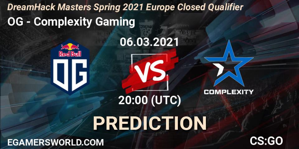 Pronósticos OG - Complexity Gaming. 06.03.2021 at 20:10. DreamHack Masters Spring 2021 Europe Closed Qualifier - Counter-Strike (CS2)