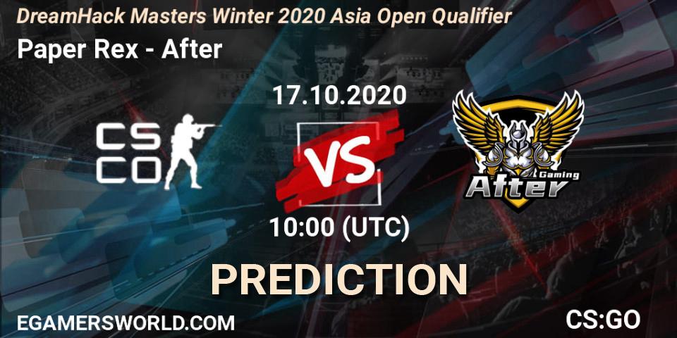 Pronósticos Paper Rex - After. 17.10.20. DreamHack Masters Winter 2020 Asia Open Qualifier - CS2 (CS:GO)