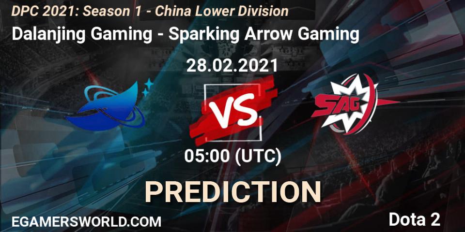 Pronósticos Dalanjing Gaming - Sparking Arrow Gaming. 28.02.2021 at 05:02. DPC 2021: Season 1 - China Lower Division - Dota 2