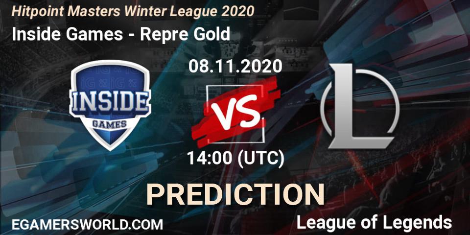 Pronósticos Inside Games - Repre Gold. 08.11.2020 at 14:00. Hitpoint Masters Winter League 2020 - LoL