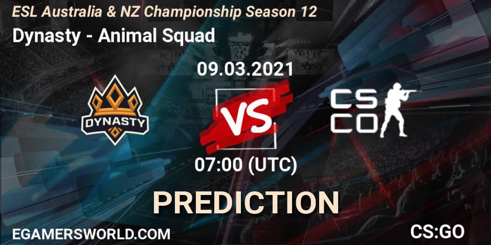 Pronósticos Dynasty - Animal Squad. 11.03.2021 at 07:00. ESL Australia & NZ Championship Season 12 - Counter-Strike (CS2)