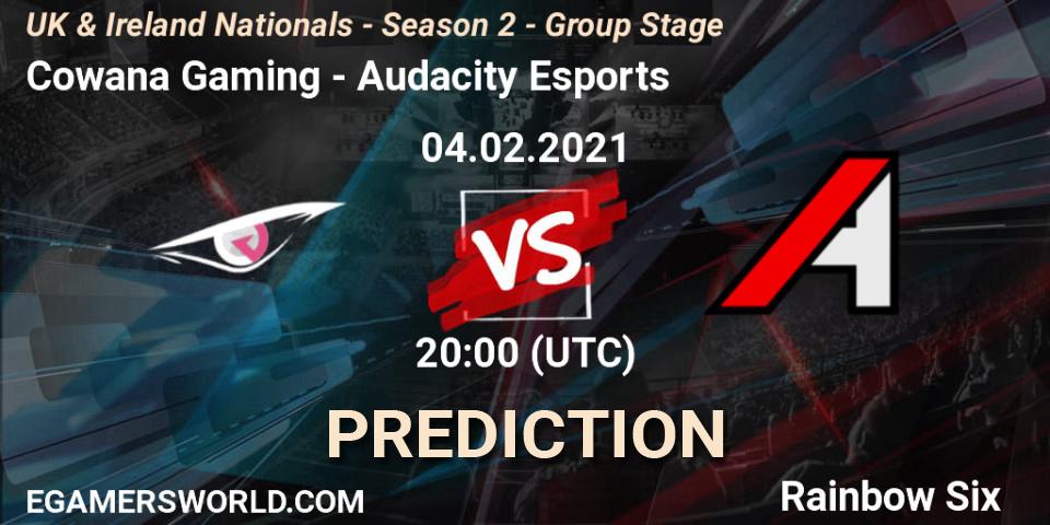 Pronósticos Cowana Gaming - Audacity Esports. 04.02.2021 at 20:00. UK & Ireland Nationals - Season 2 - Group Stage - Rainbow Six