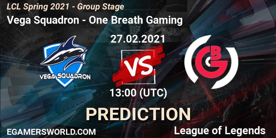 Pronósticos Vega Squadron - One Breath Gaming. 27.02.2021 at 13:00. LCL Spring 2021 - Group Stage - LoL