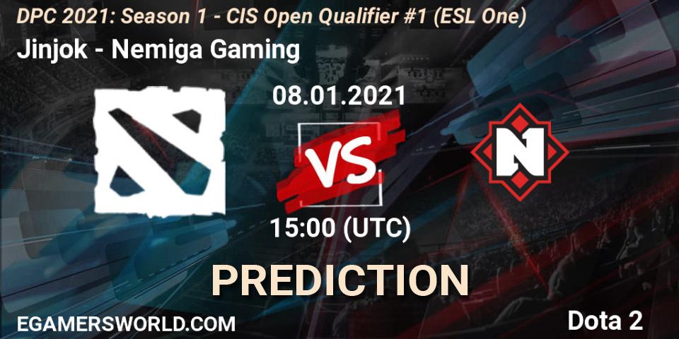 Pronósticos Jinjok - Nemiga Gaming. 08.01.2021 at 15:00. DPC 2021: Season 1 - CIS Open Qualifier #1 (ESL One) - Dota 2