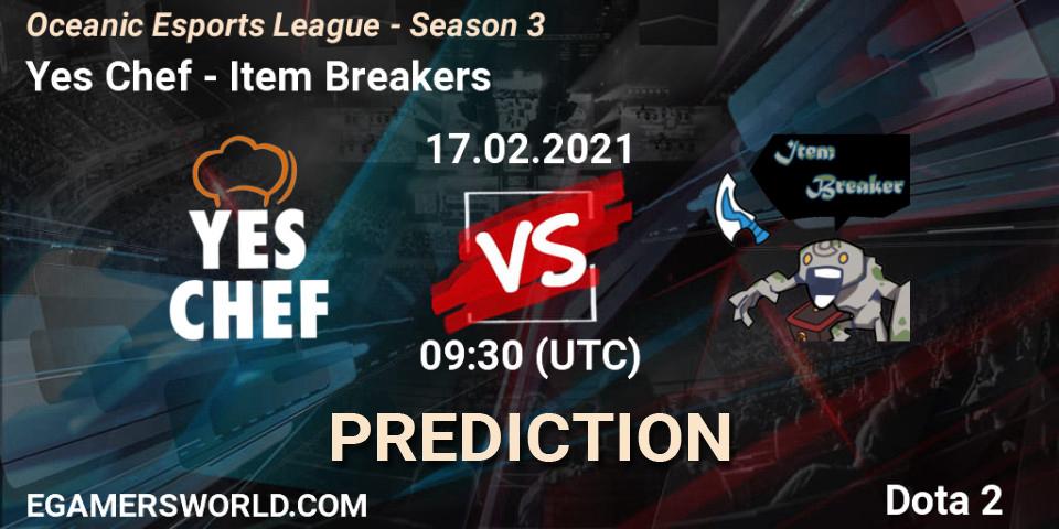 Pronósticos Yes Chef - Item Breakers. 17.02.2021 at 09:36. Oceanic Esports League - Season 3 - Dota 2