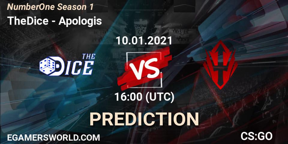 Pronósticos TheDice - Apologis. 10.01.2021 at 15:00. NumberOne Season 1 - Counter-Strike (CS2)