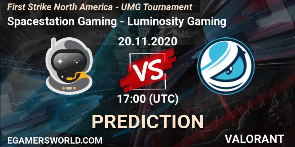 Pronósticos Spacestation Gaming - Luminosity Gaming. 20.11.2020 at 17:00. First Strike North America - UMG Tournament - VALORANT