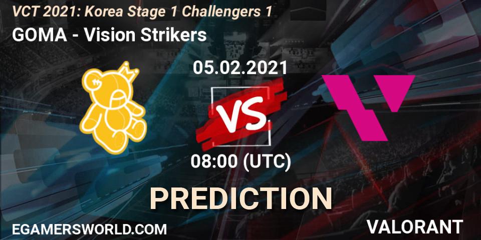 Pronósticos GOMA - Vision Strikers. 05.02.2021 at 12:00. VCT 2021: Korea Stage 1 Challengers 1 - VALORANT