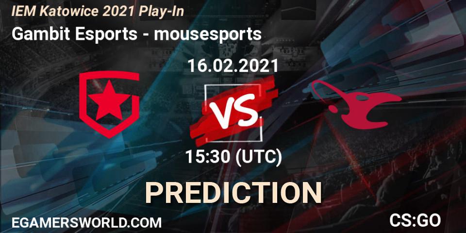 Pronósticos Gambit Esports - mousesports. 16.02.21. IEM Katowice 2021 Play-In - CS2 (CS:GO)
